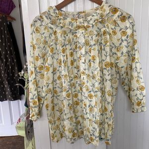 Lali Size Medium Cotton Blouse, sheer Sunflower Pattern with White Flocks